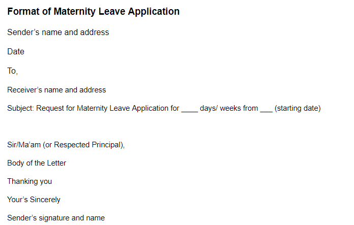 format of maternity leave application