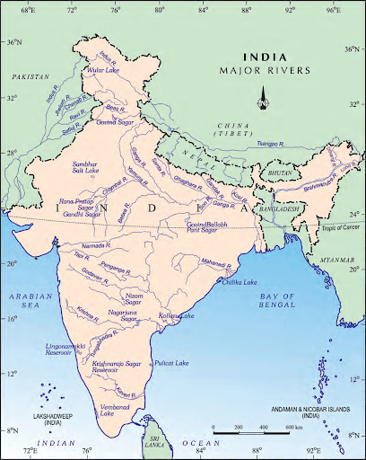 map of India mark the major rivers and lakes using appropriate symbols