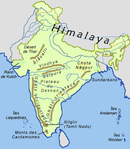 map of India mark the relief features of India