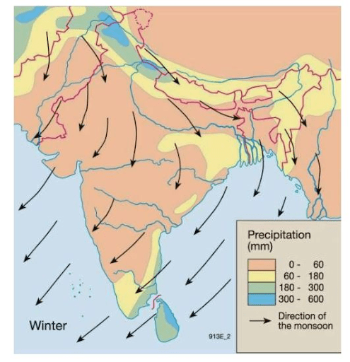 map of India mark the retreating monsoon in India