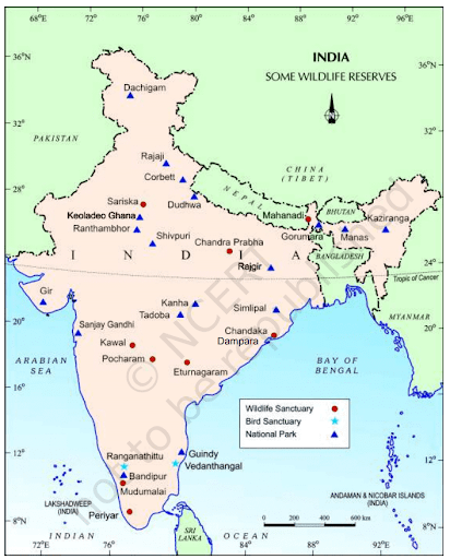  map of India mark the wildlife reserves of India